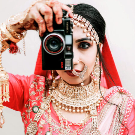 bride holding camera